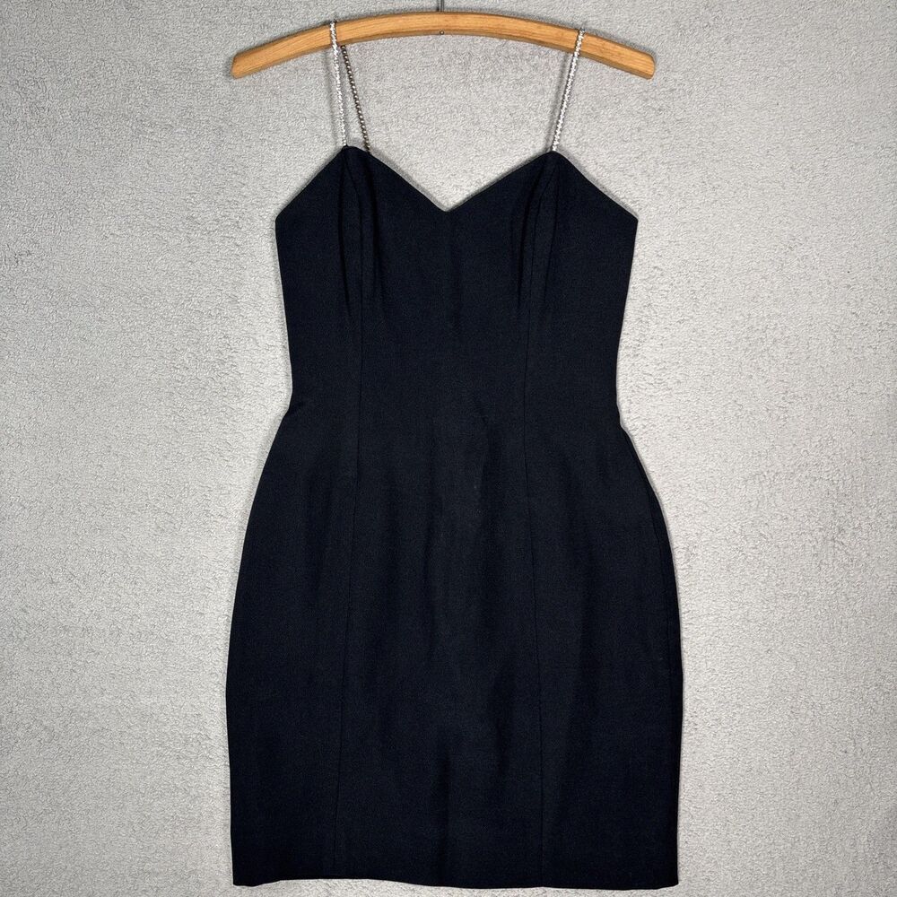 Vintage Nicole Miller Women's Size XS Black Dress Ribbing LBD Glam Diamond Strap
